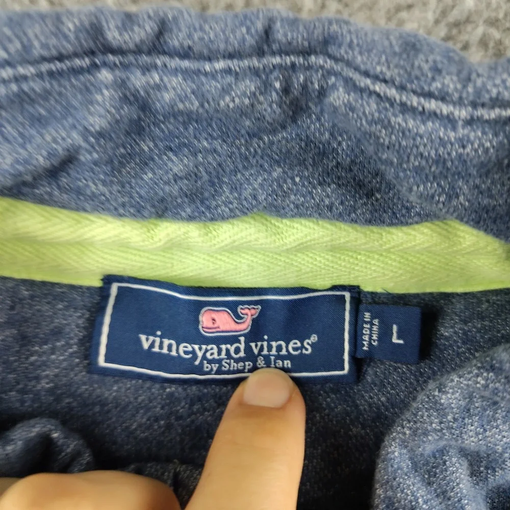 Vineyard Vines Pullover Mens Large 1/4 Zip Blue Green Shoulder Panel Preppy EUC